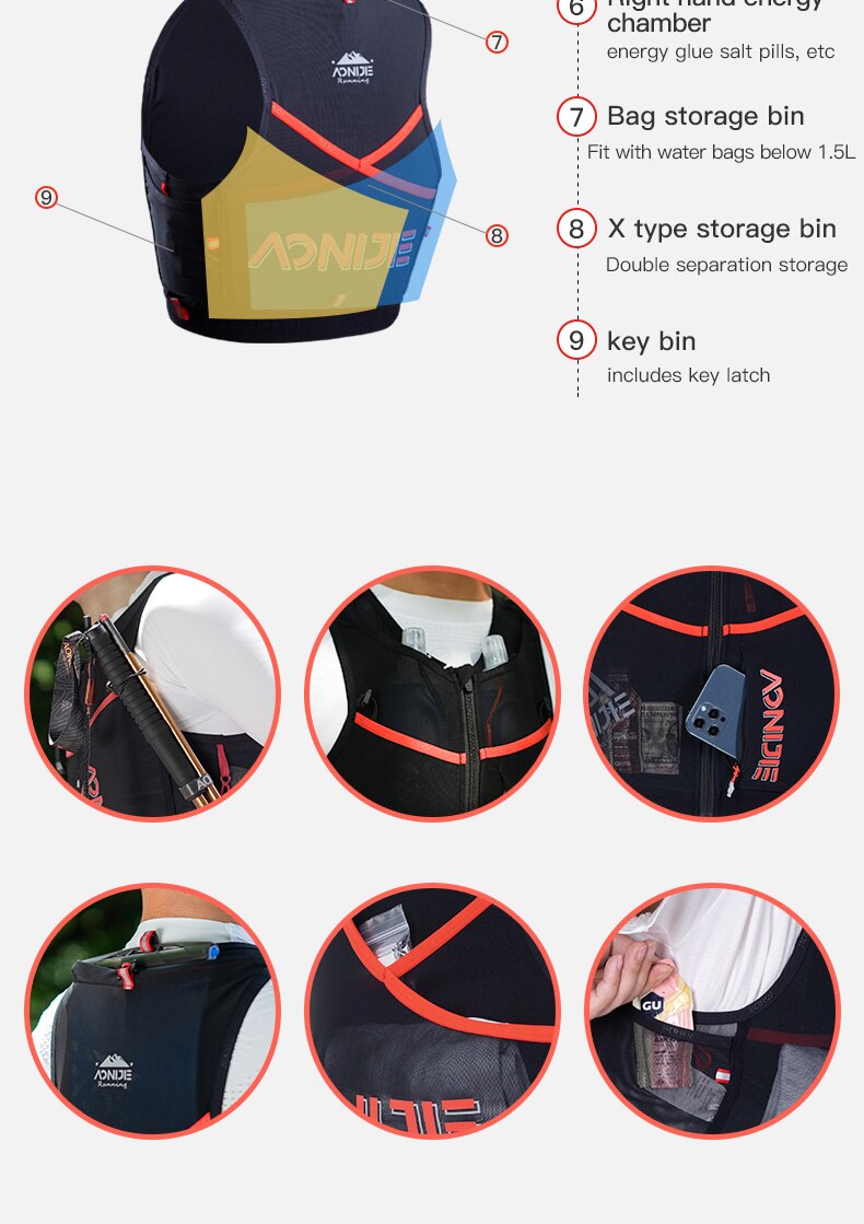 10L Quick Dry Sports Backpack Hydration Pack Vest Bag With Zipper for Running Marathon