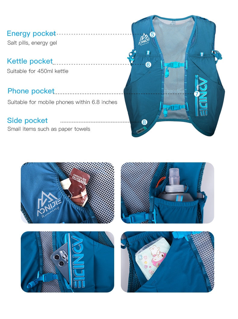12L Sports Off Road Backpack Running Hydration Bag Vest Soft For Hiking Trail Cycling Marathon Race