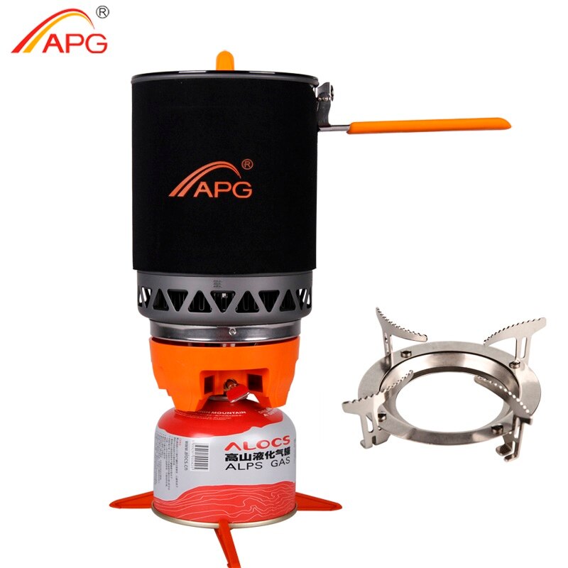 APG Portable Cooking System Outdoor Hiking Stove Heat Exchanger Pot Propane Gas Burners 1400ml
