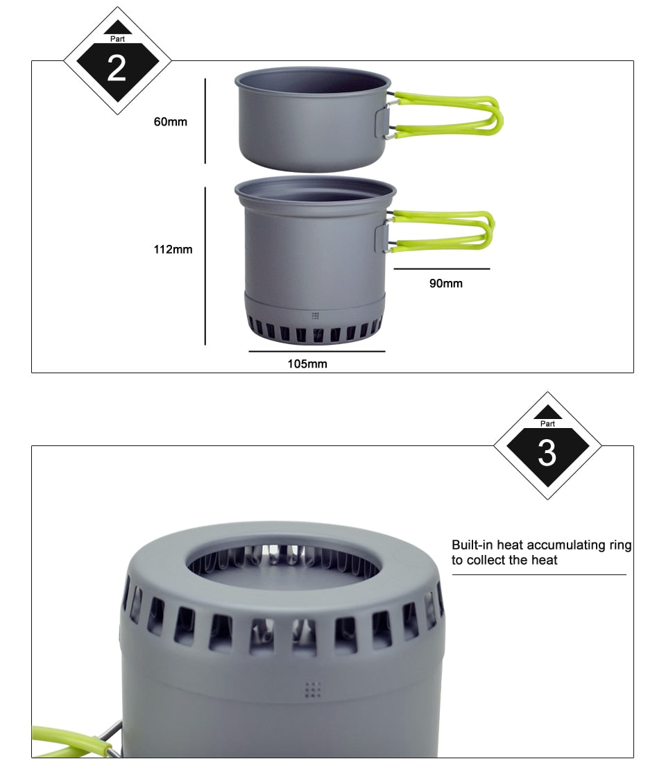 Ultralight Camping Cookware Cooking System Outdoor Tableware Bowl Pot Pan Utensils Cutlery