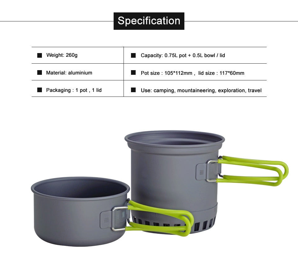 Ultralight Camping Cookware Cooking System Outdoor Tableware Bowl Pot Pan Utensils Cutlery