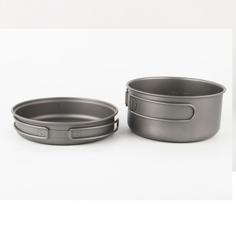 Ultralight Titanium Pan Outdoor Camping Titanium Bowl Set Folding Handle Cookware