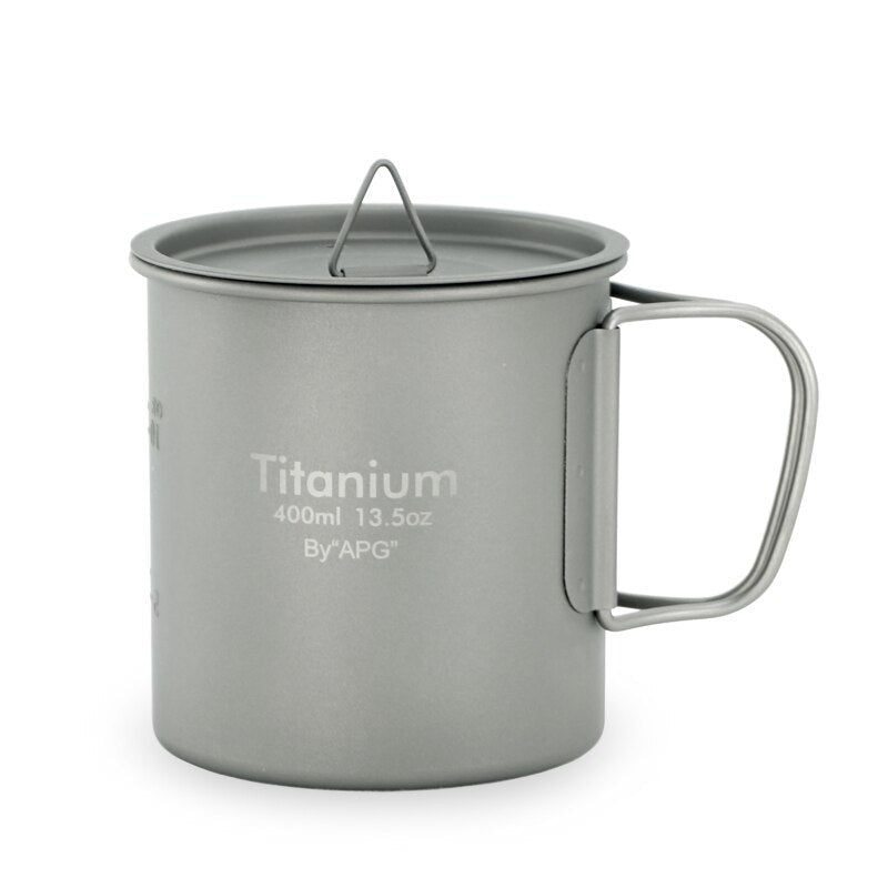 Ultralight Titanium Picnic Camping Cup Water Mug Foldable Handle Pot Coffee Tea Cup with Lid