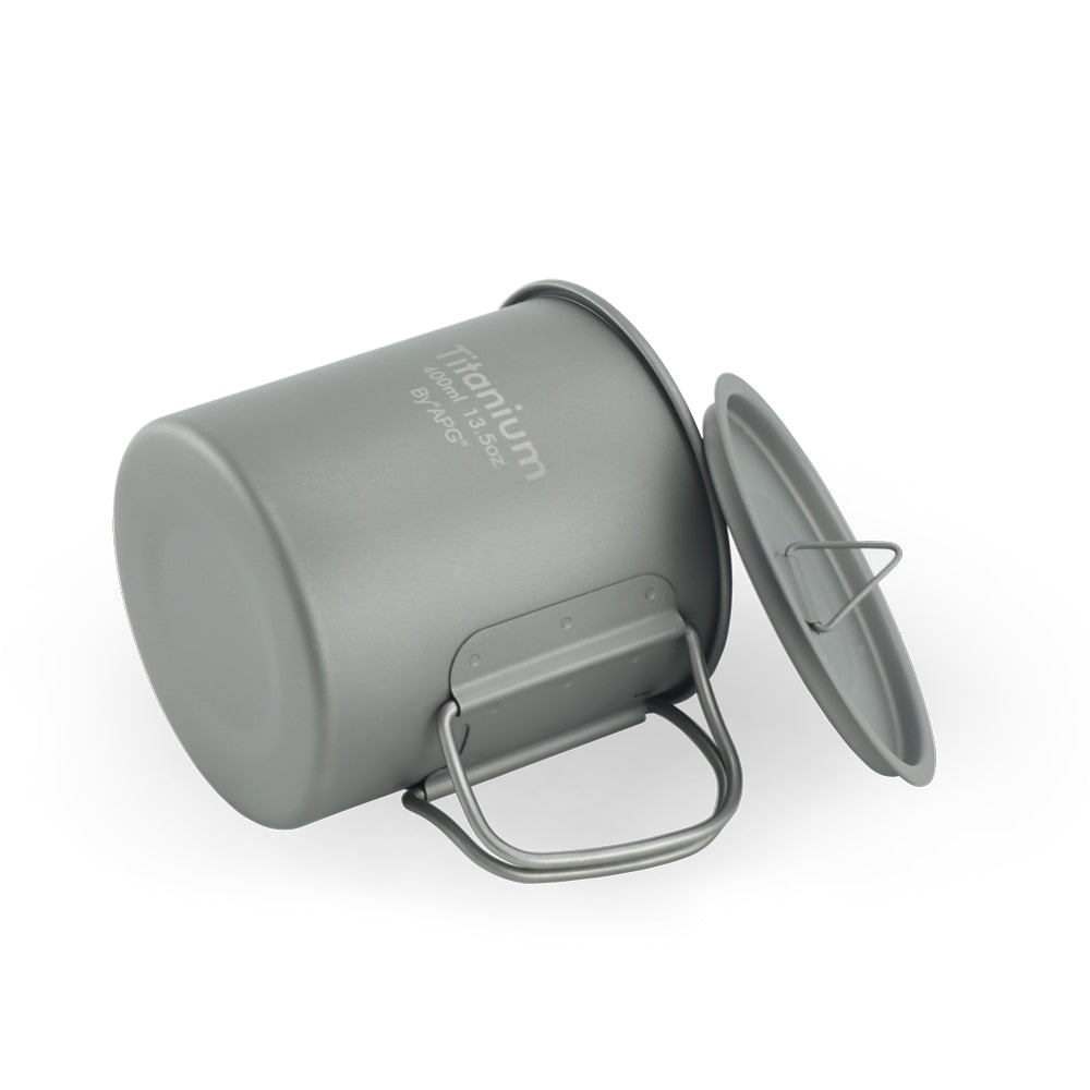 Ultralight Titanium Picnic Camping Cup Water Mug Foldable Handle Pot Coffee Tea Cup with Lid