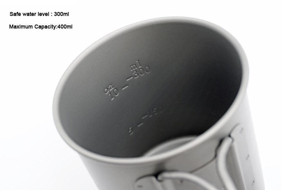 Ultralight Titanium Picnic Camping Cup Water Mug Foldable Handle Pot Coffee Tea Cup with Lid