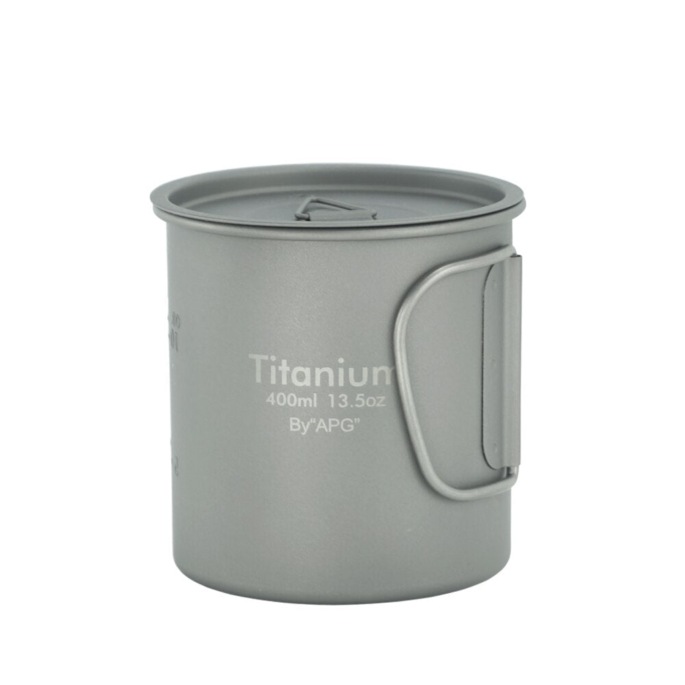 Ultralight Titanium Picnic Camping Cup Water Mug Foldable Handle Pot Coffee Tea Cup with Lid