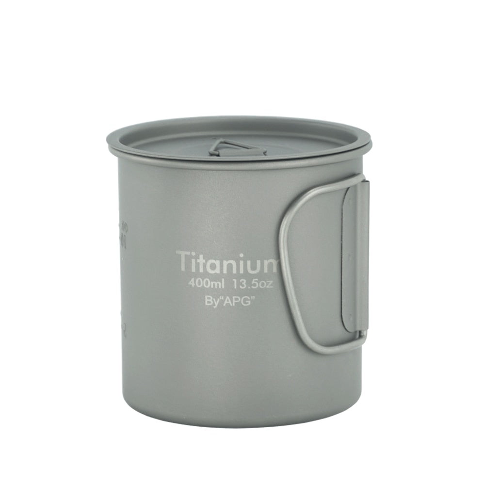 Ultralight Titanium Picnic Camping Cup Water Mug Foldable Handle Pot Coffee Tea Cup with Lid