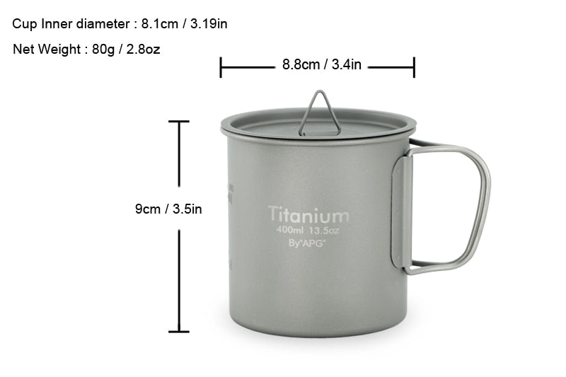 Ultralight Titanium Picnic Camping Cup Water Mug Foldable Handle Pot Coffee Tea Cup with Lid