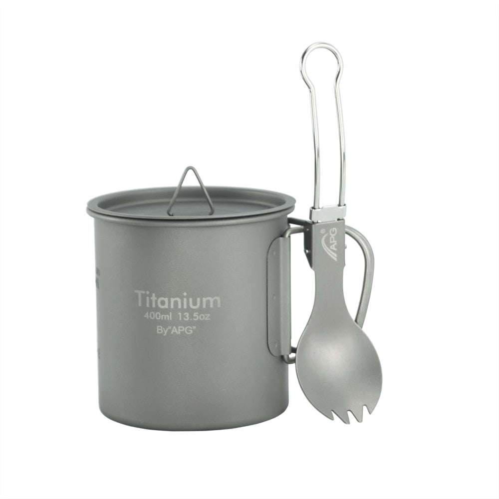 Ultralight Titanium Picnic Camping Cup Water Mug Foldable Handle Pot Coffee Tea Cup with Lid