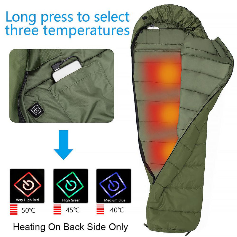 Agemore 220x80cm Envelope Winter Sleeping Bag Electric Heating Camping Sleeping Bag Outdoor