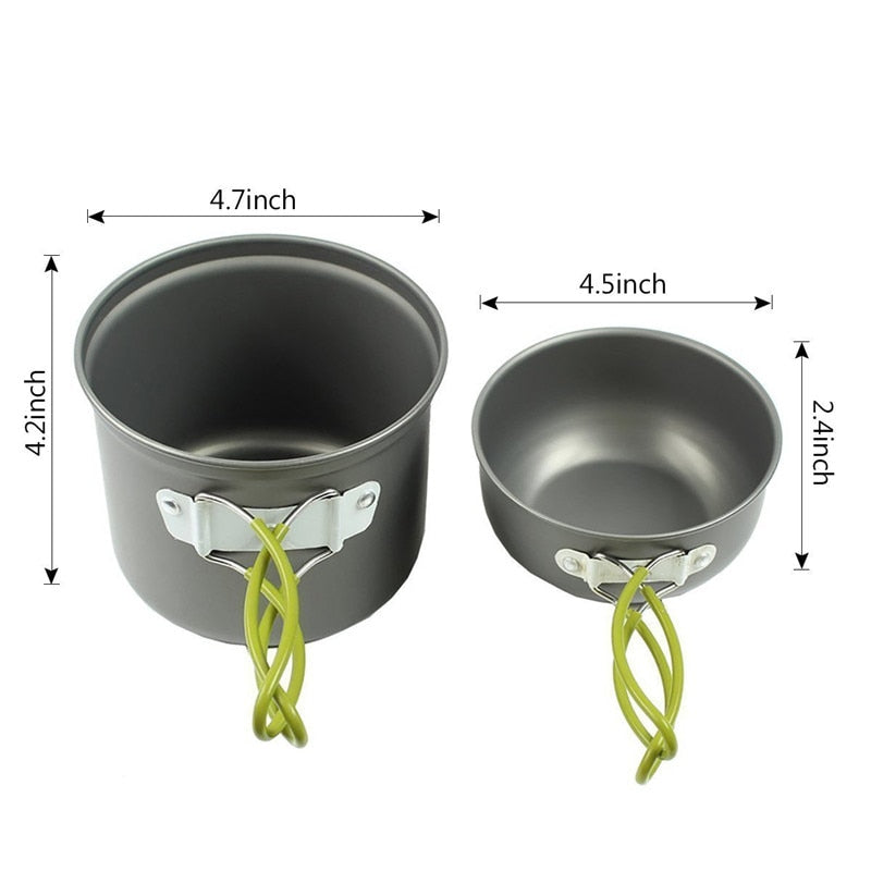 Aluminum Alloy Camping Pot Hiking Picnic Tourist Tableware Set With Folding Spoon Mini Gas Stove