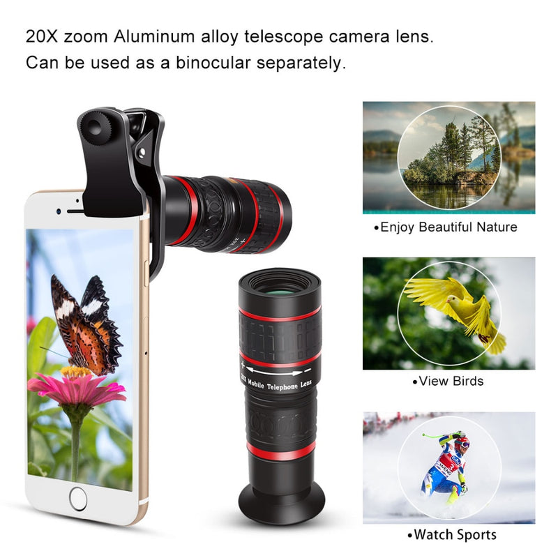 Aokin Mobile Phone Lens Universal Clip 18X 20X Zoom Cellphone Telescope Lens