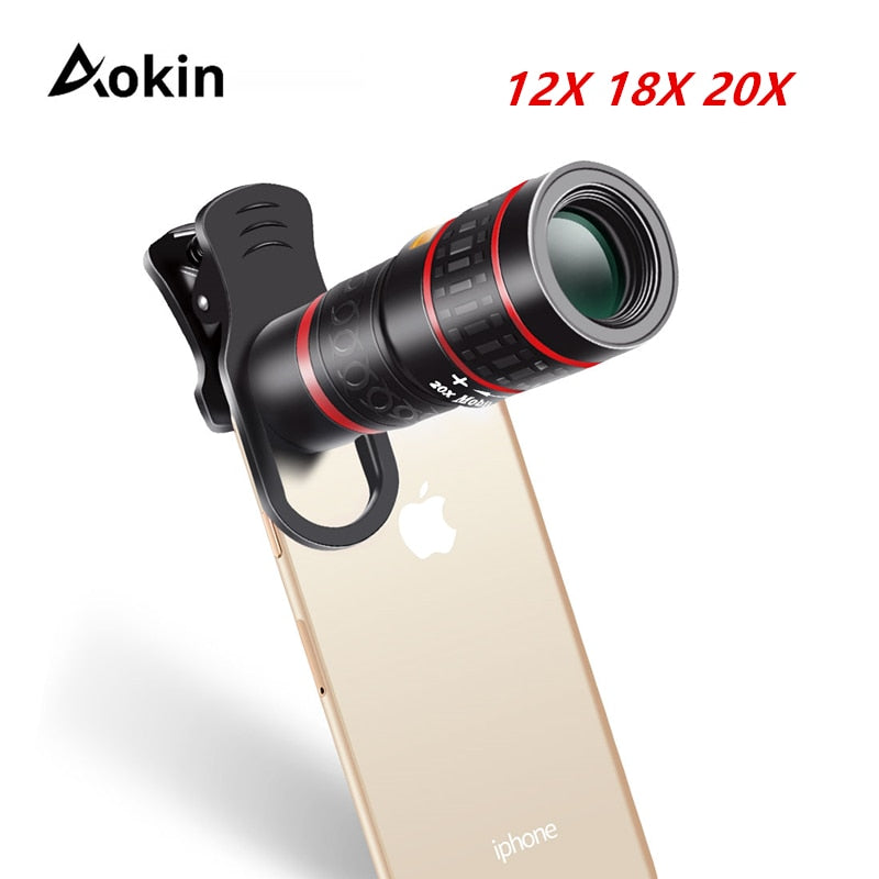 Aokin Mobile Phone Lens Universal Clip 18X 20X Zoom Cellphone Telescope Lens