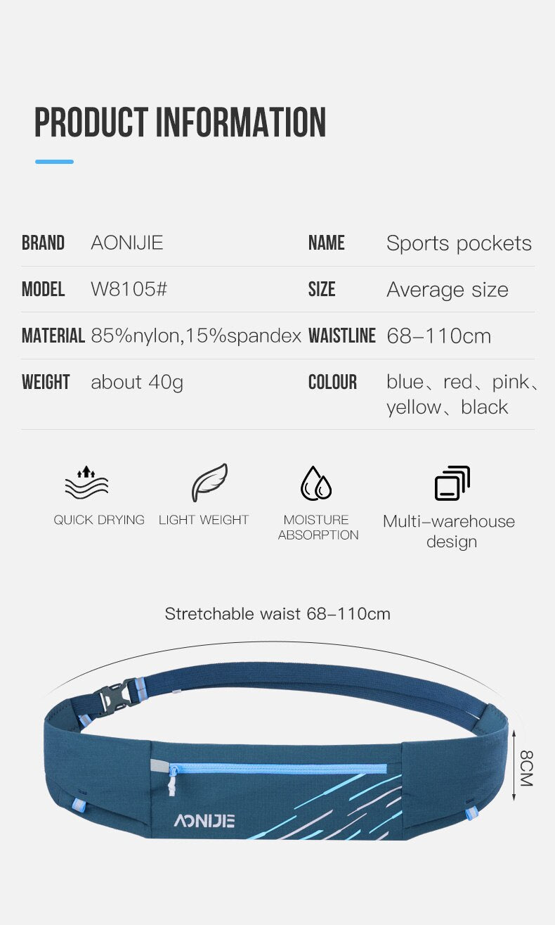 Quick Dry Breathable Sports Waist Bag Belt Fanny Pack Pockets for Jogging Outdoor Running