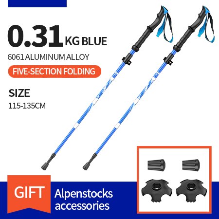 BSWOLF 2Pcs Foldable Walking Sticks Ultralight Camping Hiking Folding Trekking Poles Aluminum