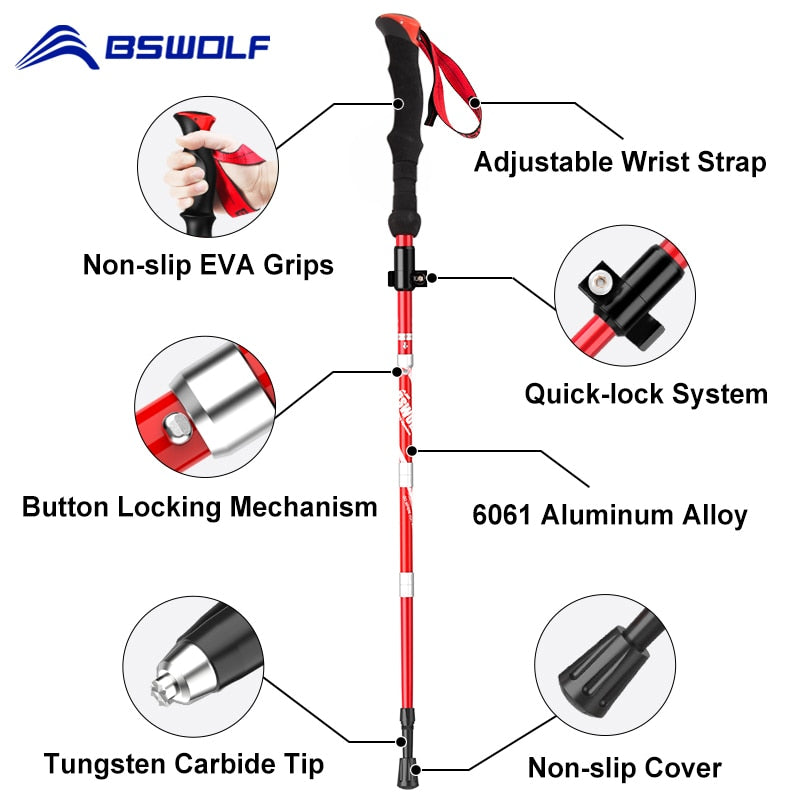 BSWOLF 2Pcs Foldable Walking Sticks Ultralight Camping Hiking Folding Trekking Poles Aluminum