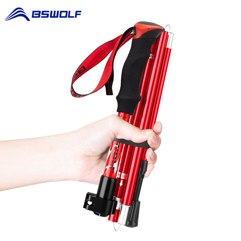 BSWOLF 2Pcs Foldable Walking Sticks Ultralight Camping Hiking Folding Trekking Poles Aluminum