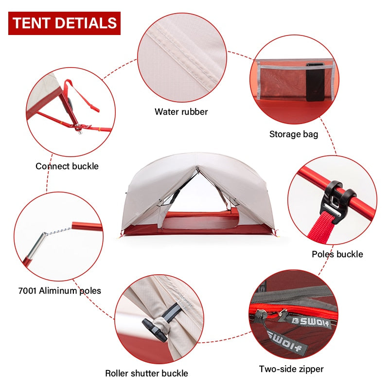 2 Persons Camping Tent Ultralight 20D 380T Nylon Double Layer Waterproof Backpacking Tent