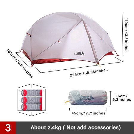 2 Persons Camping Tent Ultralight 20D 380T Nylon Double Layer Waterproof Backpacking Tent