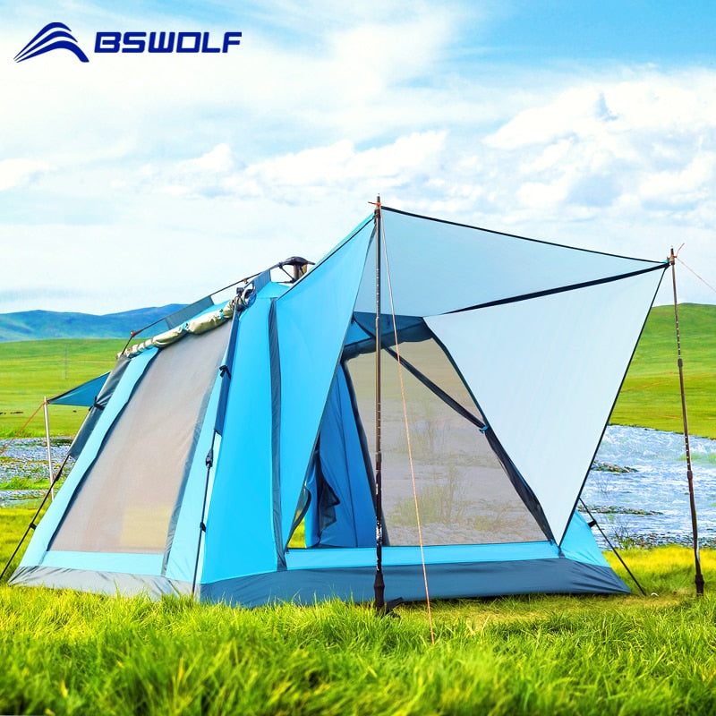 Automatic Family Camping Tent 4 Person Waterproof Tent Large Space Four Sides Breathable Tent