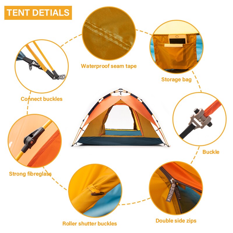 Automatic Tent Outdoor 3-4 Person Camping tent Double-layer Portable Backpacking for Sun Shelter