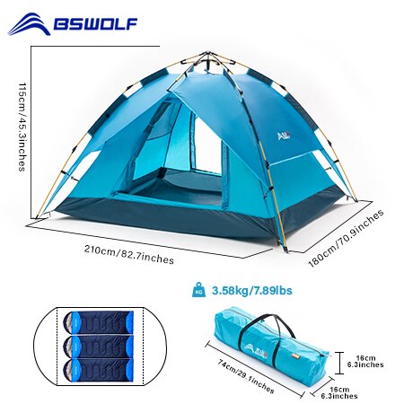 Automatic Tent Outdoor 3-4 Person Camping tent Double-layer Portable Backpacking for Sun Shelter