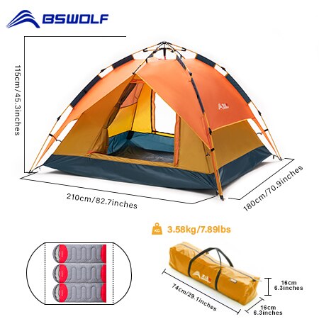 Automatic Tent Outdoor 3-4 Person Camping tent Double-layer Portable Backpacking for Sun Shelter