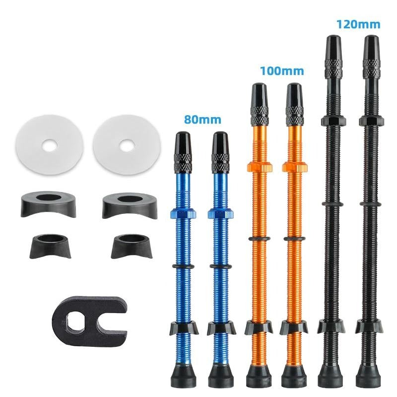 Bicycle 1Pair 80/100/120mm Presta Valve for Road Tubeless Rim Brass Core W/ Alloy Cap & Tool