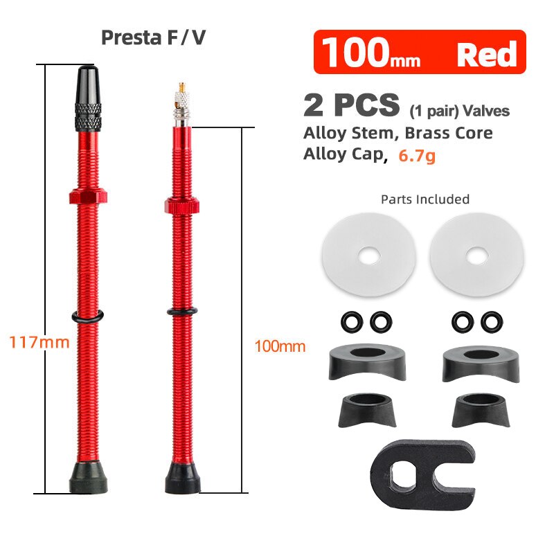 Bicycle 1Pair 80/100/120mm Presta Valve for Road Tubeless Rim Brass Core W/ Alloy Cap & Tool