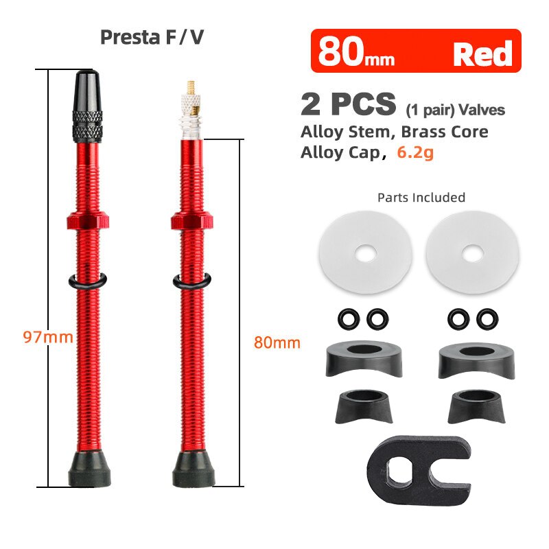 Bicycle 1Pair 80/100/120mm Presta Valve for Road Tubeless Rim Brass Core W/ Alloy Cap & Tool