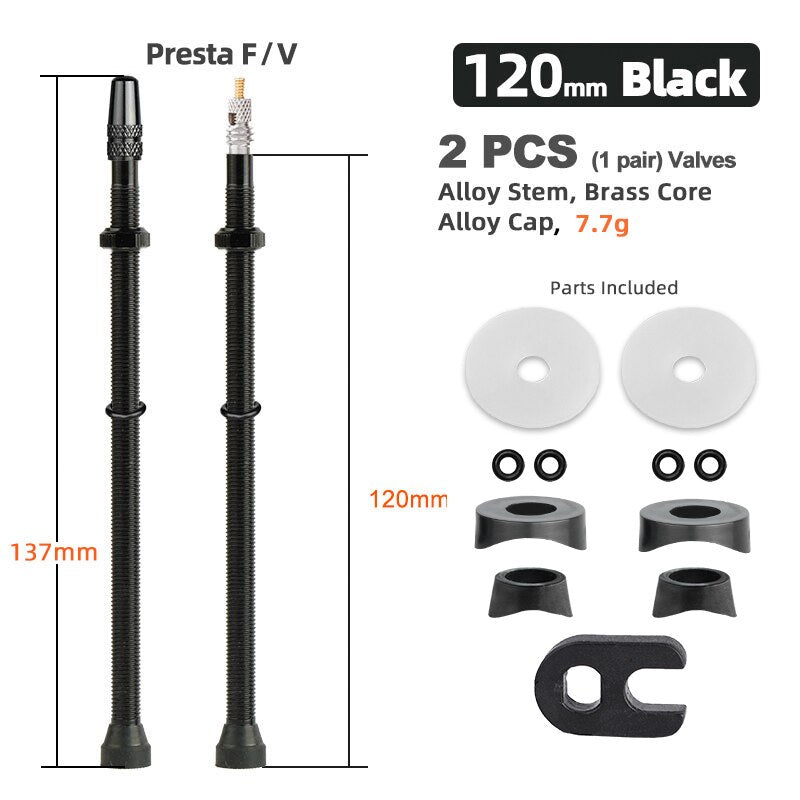 Bicycle 1Pair 80/100/120mm Presta Valve for Road Tubeless Rim Brass Core W/ Alloy Cap & Tool