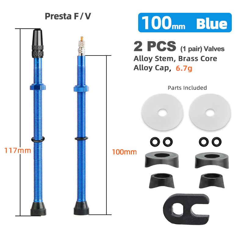 Bicycle 1Pair 80/100/120mm Presta Valve for Road Tubeless Rim Brass Core W/ Alloy Cap & Tool