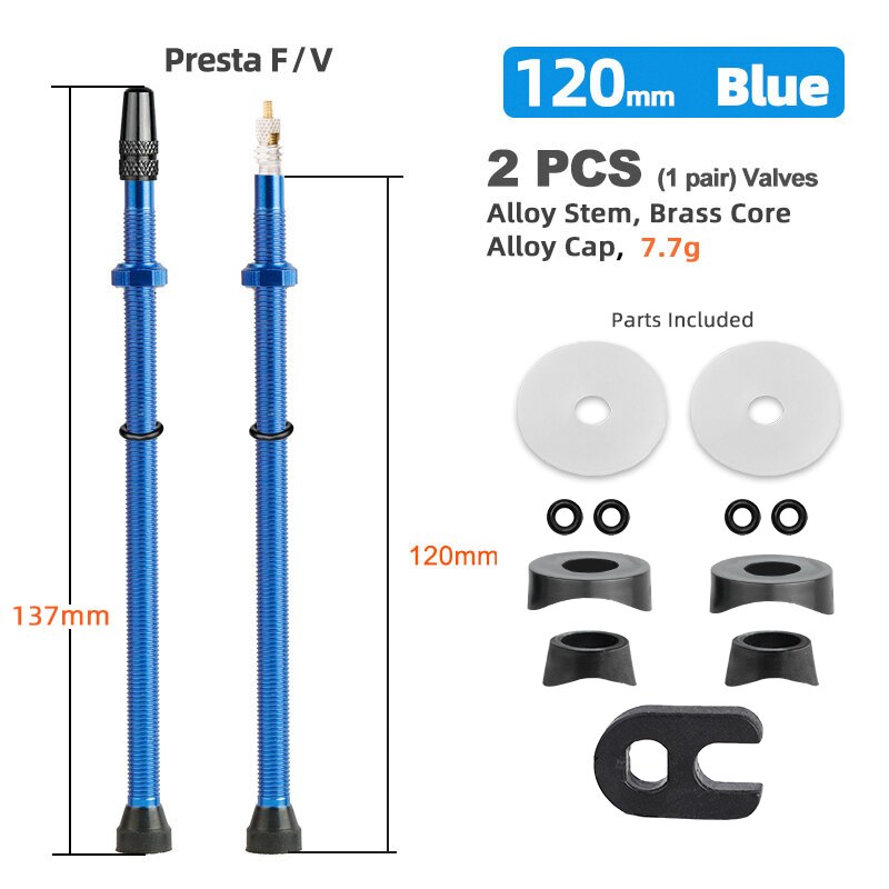 Bicycle 1Pair 80/100/120mm Presta Valve for Road Tubeless Rim Brass Core W/ Alloy Cap & Tool
