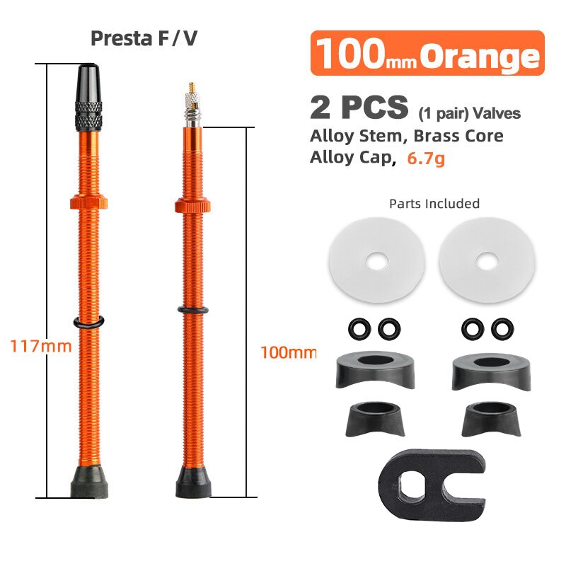 Bicycle 1Pair 80/100/120mm Presta Valve for Road Tubeless Rim Brass Core W/ Alloy Cap & Tool