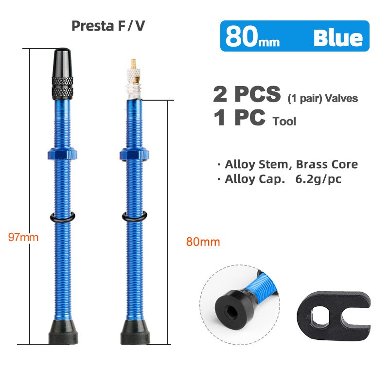 Bicycle 1Pair 80/100/120mm Presta Valve for Road Tubeless Rim Brass Core W/ Alloy Cap & Tool