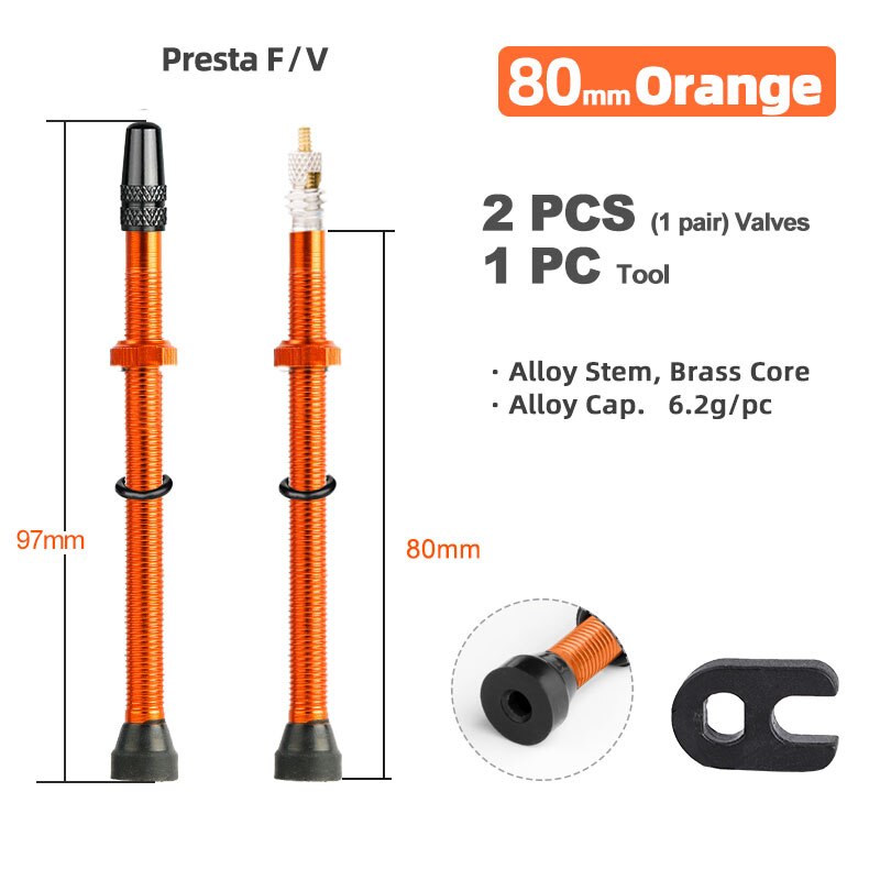Bicycle 1Pair 80/100/120mm Presta Valve for Road Tubeless Rim Brass Core W/ Alloy Cap & Tool
