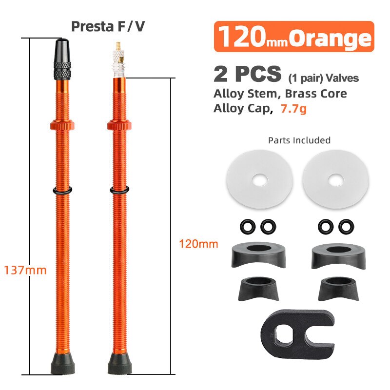 Bicycle 1Pair 80/100/120mm Presta Valve for Road Tubeless Rim Brass Core W/ Alloy Cap & Tool