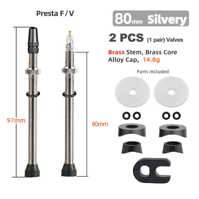 Bicycle 1Pair 80/100/120mm Presta Valve for Road Tubeless Rim Brass Core W/ Alloy Cap & Tool
