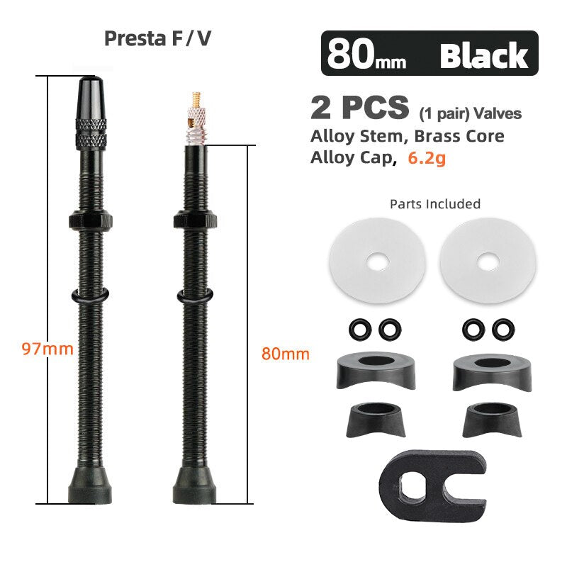 Bicycle 1Pair 80/100/120mm Presta Valve for Road Tubeless Rim Brass Core W/ Alloy Cap & Tool