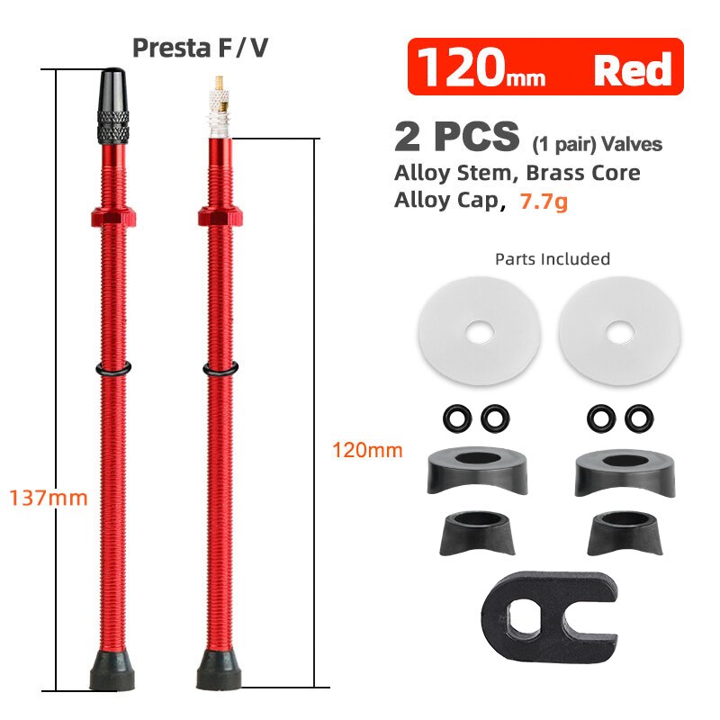 Bicycle 1Pair 80/100/120mm Presta Valve for Road Tubeless Rim Brass Core W/ Alloy Cap & Tool