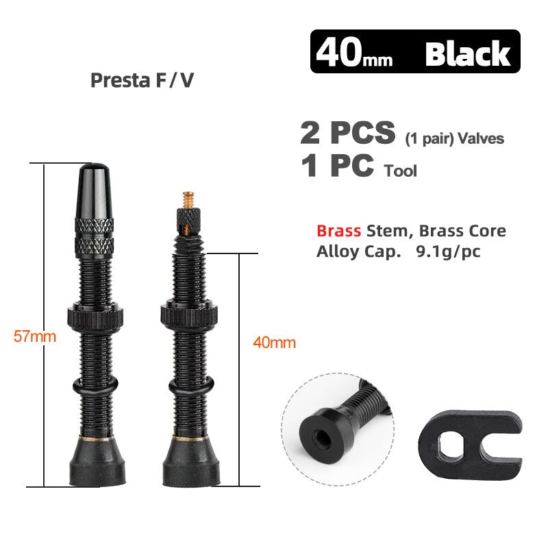 Bicycle 1Pair 80/100/120mm Presta Valve for Road Tubeless Rim Brass Core W/ Alloy Cap & Tool