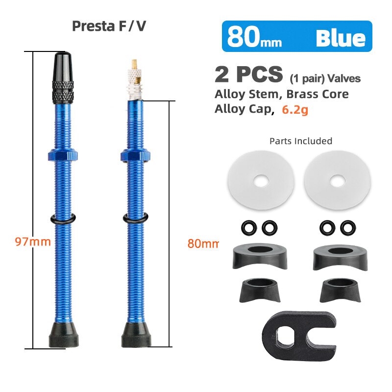 Bicycle 1Pair 80/100/120mm Presta Valve for Road Tubeless Rim Brass Core W/ Alloy Cap & Tool