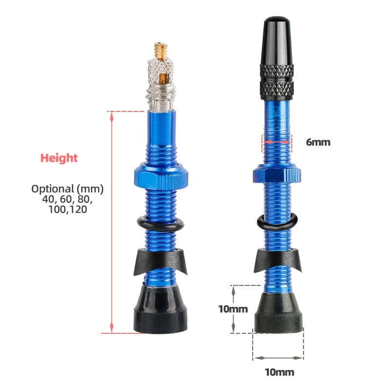 Bicycle 1Pair 80/100/120mm Presta Valve for Road Tubeless Rim Brass Core W/ Alloy Cap & Tool
