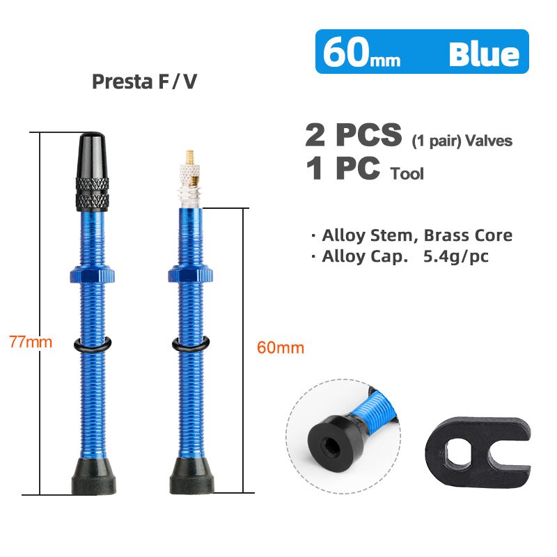 Bicycle 1Pair 80/100/120mm Presta Valve for Road Tubeless Rim Brass Core W/ Alloy Cap & Tool