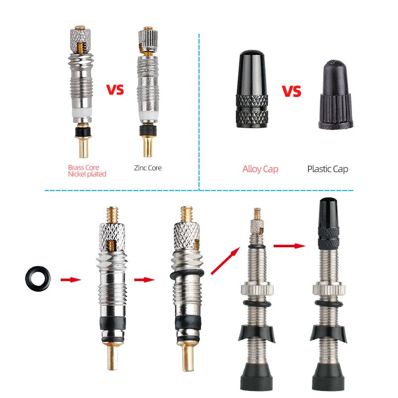 Bicycle 1Pair 80/100/120mm Presta Valve for Road Tubeless Rim Brass Core W/ Alloy Cap & Tool