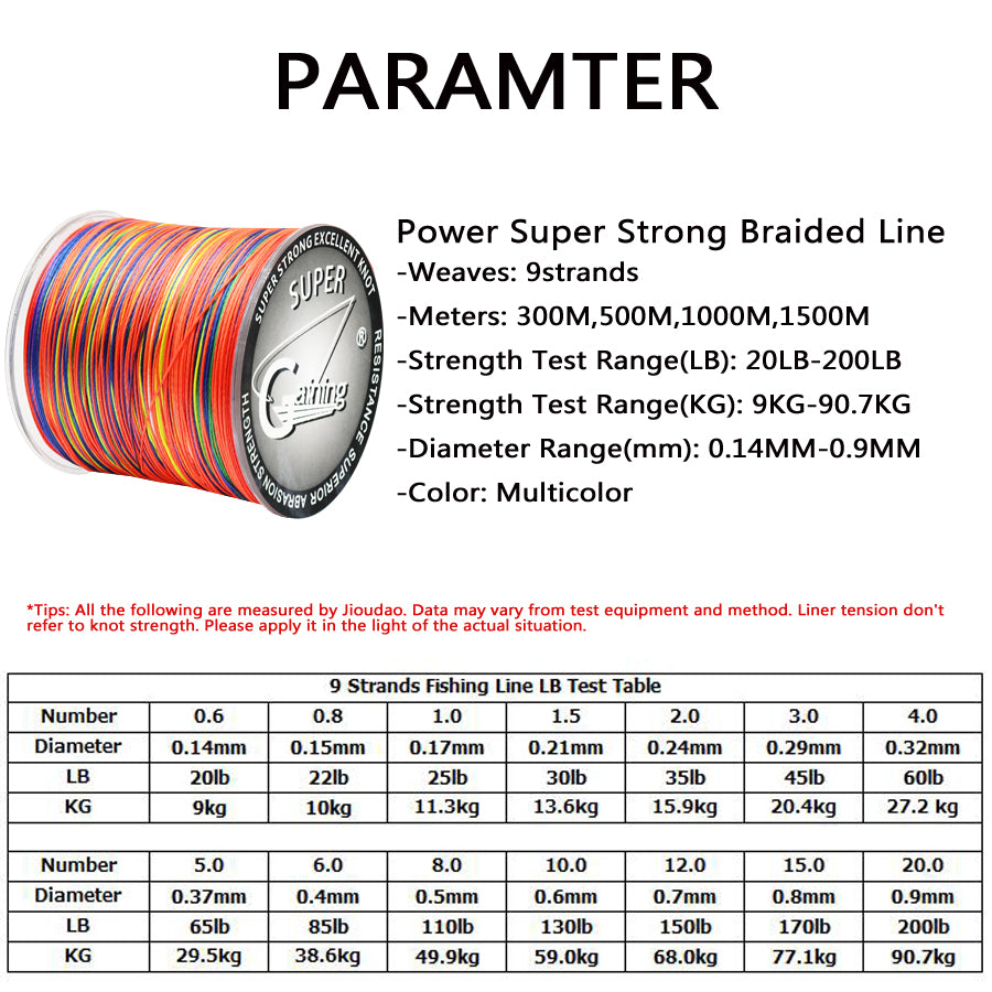 Braided Fishing Line 9 Strands PE Multicolor Fishing Lines 300m 500m 1000m 1500m Strong Strength