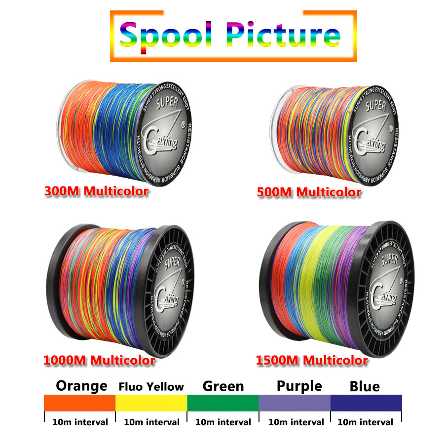Braided Fishing Line 9 Strands PE Multicolor Fishing Lines 300m 500m 1000m 1500m Strong Strength