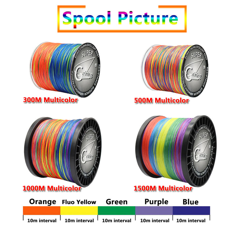 Braided Fishing Line 9 Strands PE Multicolor Fishing Lines 300m 500m 1000m 1500m Strong Strength