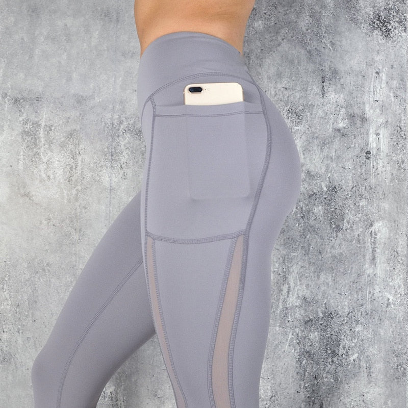 CHRLEISURE High Waist Pocket Leggings Solid Color Workout leggings Women Clothes Side Lace