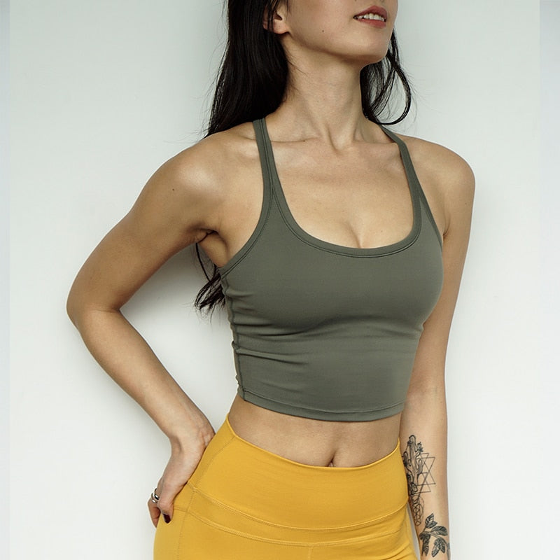 Sports Vest Women Elastic Tight Sleeveless Running Vest Sexy Crop Top Workout Quick-Dry Yoga